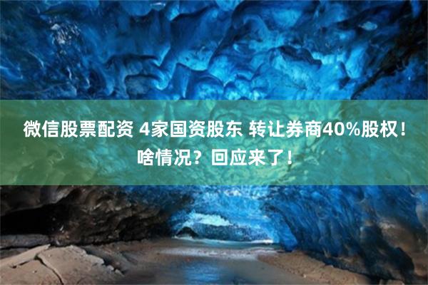 微信股票配资 4家国资股东 转让券商40%股权！啥情况？回应来了！